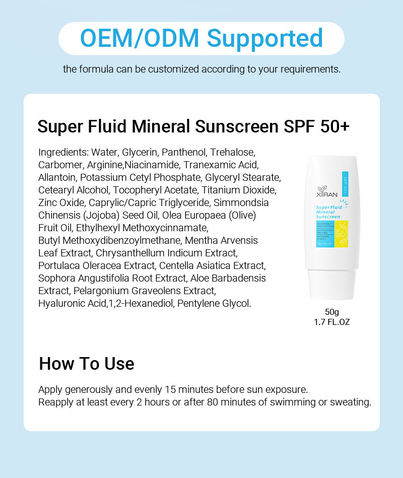 private label super liquid mineral sunscreen spf 50+